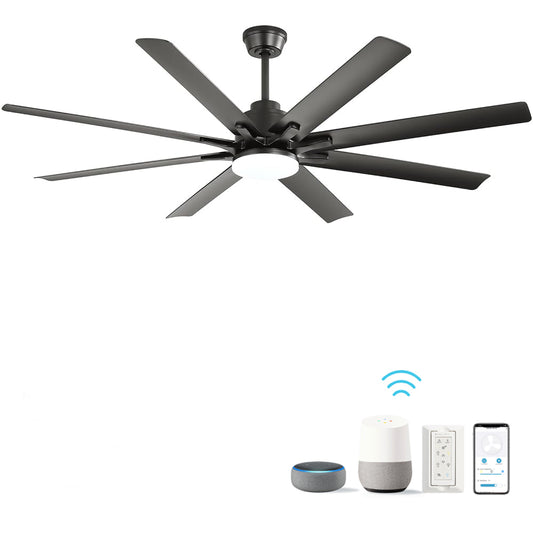 66-Inch Modern Ceiling Fan with LED Lights, 6-Speed Reversible DC Motor, Smart Remote, Indoor Use, Black