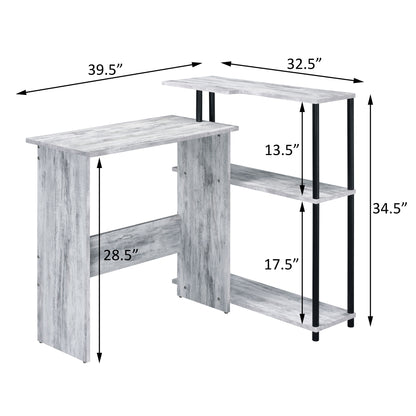 Antique Black and Grey Writing Desk with Integrated Bookshelf