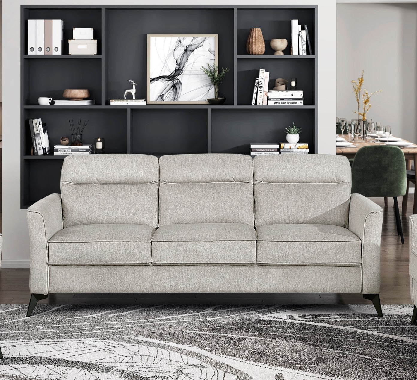 3-Seater Sofa with Microfiber Upholstery, Plywood Frame, Cushions, Black Metal Legs, Living Room 1pc Tan