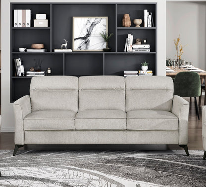 3-Seater Sofa with Microfiber Upholstery, Plywood Frame, Cushions, Black Metal Legs, Living Room 1pc Tan