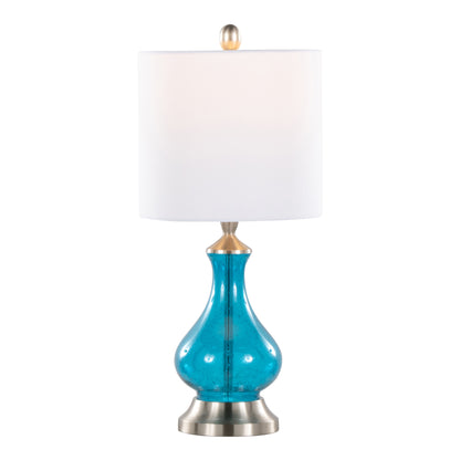 22-Inch Contemporary Seeded Glass Accent Table Lamp with White Linen Shade, Brushed Nickel Finish, Blue