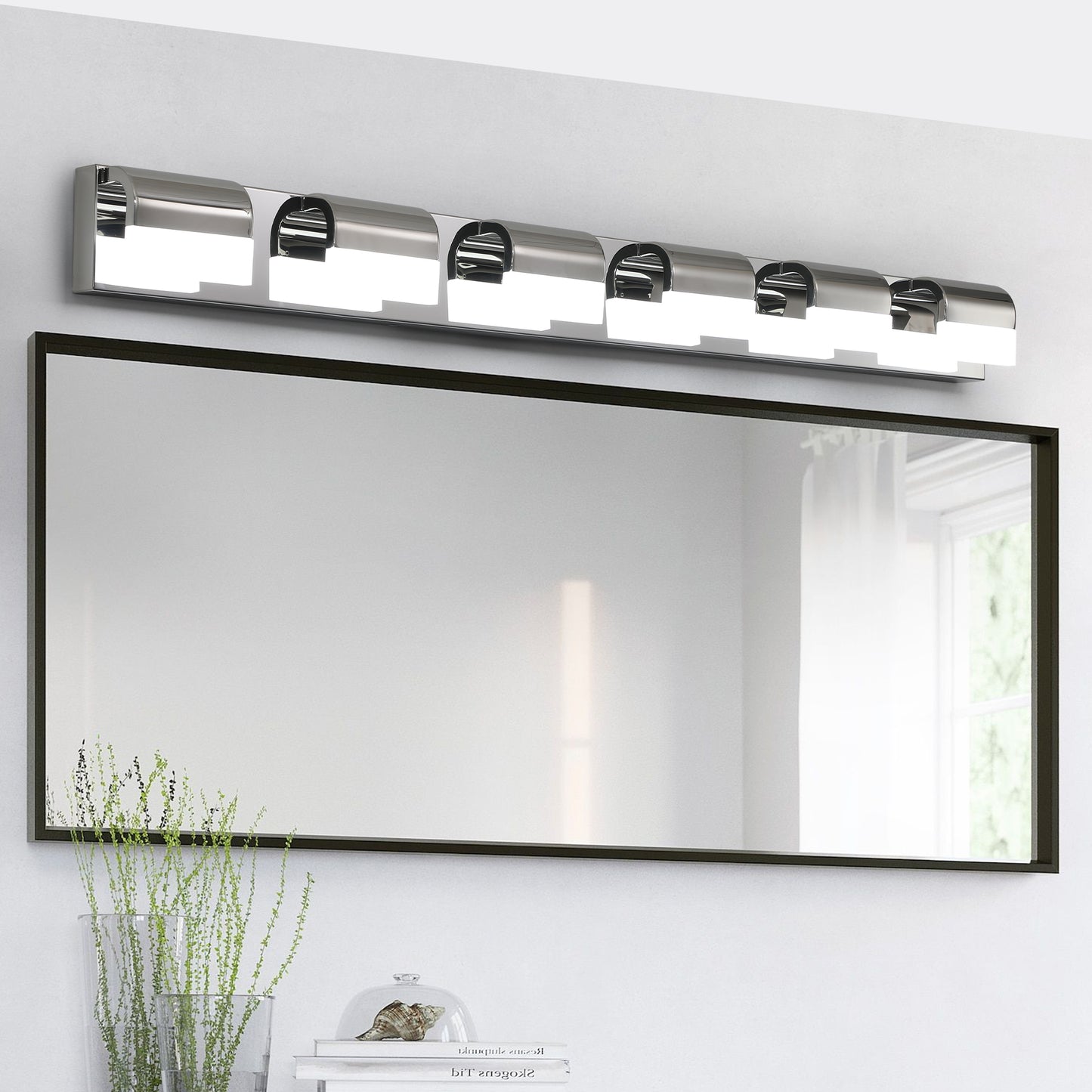 46.5-Inch LED 6-Light Vanity Light for Bathroom Over-Mirror Wall Mount, Stainless Steel & Acrylic Chrome