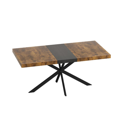 Retro Dining Table Antique Wood Top Cross Iron Base Black