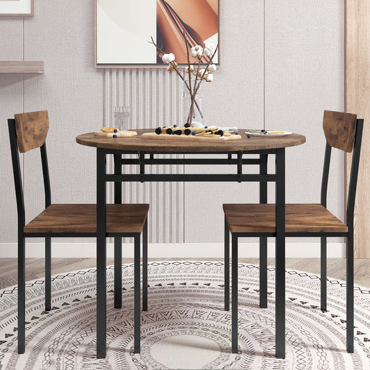 TOPMAX Modern 3-Piece Round Dining Table Set with Drop Leaf and 2 Chairs for Small Places,Black Frame+Rustic Brown Finish