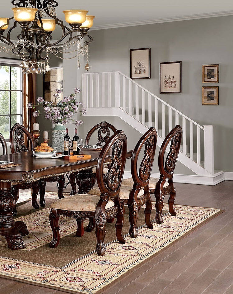 2-Piece Traditional Solid Wood Dining Side Chairs with Fabric Seats, Welt, Cabriole Legs, Round Back Tan