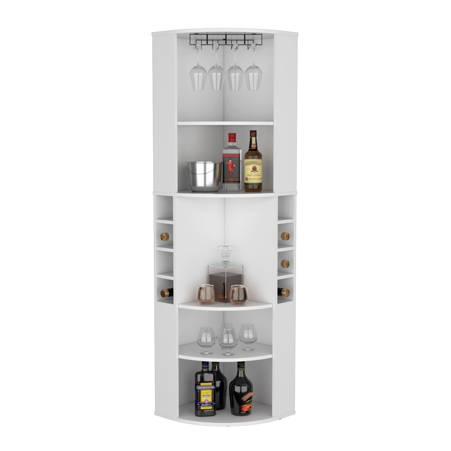 Modern White Corner Bar Cabinet With Five Shelves Storage