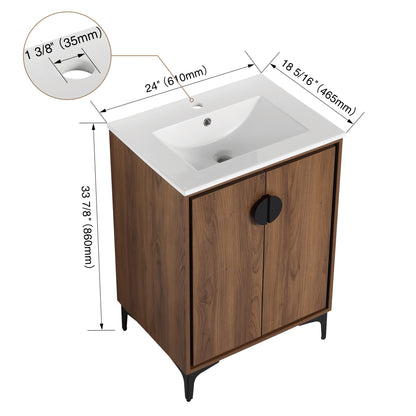 Modern 24-Inch Bathroom Vanity with Ceramic Sink, Stylish Storage Cabinet with Soft Closing Doors