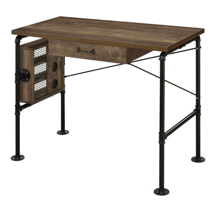 Industrial-Style Black and Weathered Oak Writing Desk with Storage