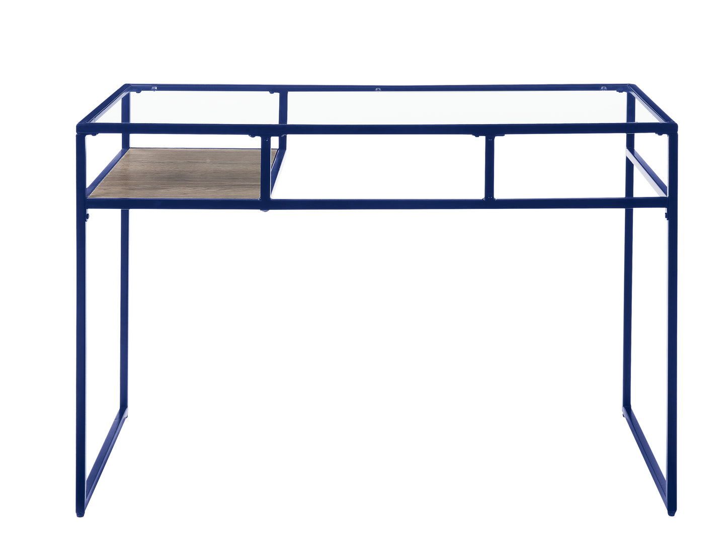 Modern Blue Metal and Glass Writing Desk with Storage Shelf