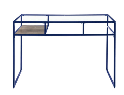 Modern Blue Metal and Glass Writing Desk with Storage Shelf