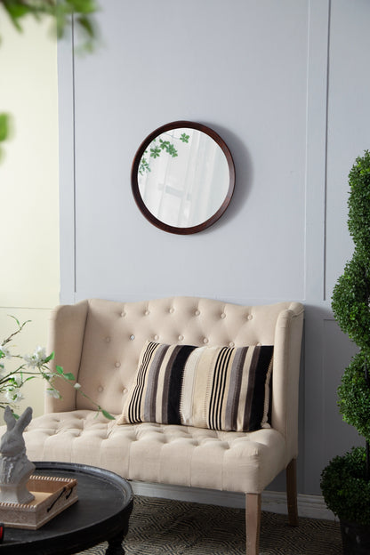 Round Transitional Mango Wood Wall Mirror - 20" Framed Accent for Bathroom and Entryway