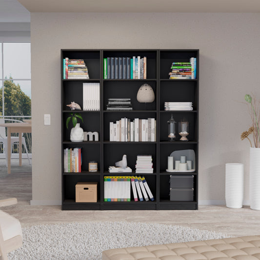 Modern 3-Piece Black Bookcase Set with 15 Shelves for Stylish Living Room Storage