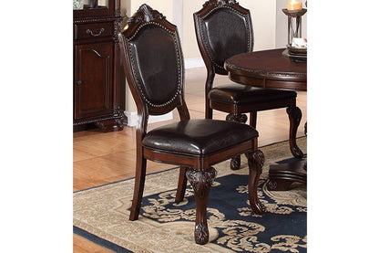 Set of 2 Traditional Formal Dining Room Side Chairs - Rubberwood, Faux Leather Upholstered Seats Brown