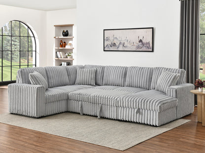 122-Inch U-Shape Sectional Sofa Bed with Chaise, Pull-Out Sleeper, USB Ports, Storage, Plush Fabric Grey