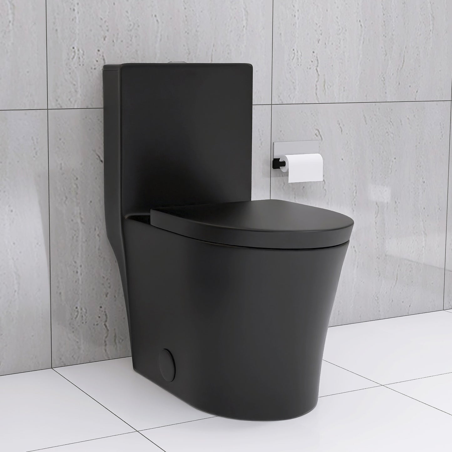Matte Black Modern Elongated One-Piece Toilet with Dual Flush and Soft-Close Seat