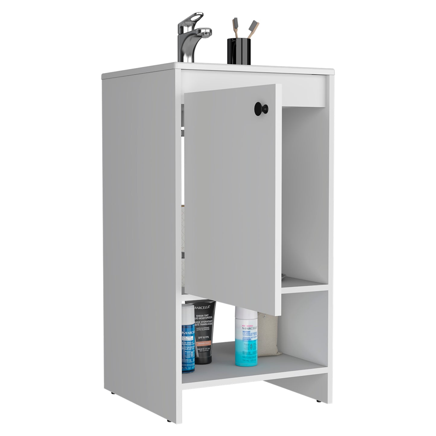 Modern White Single Door Bathroom Vanity with Two Shelves