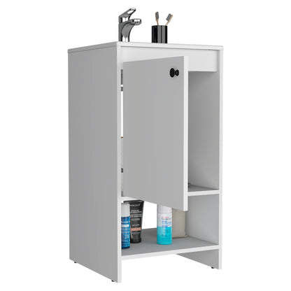 Modern White Single Door Bathroom Vanity with Two Shelves