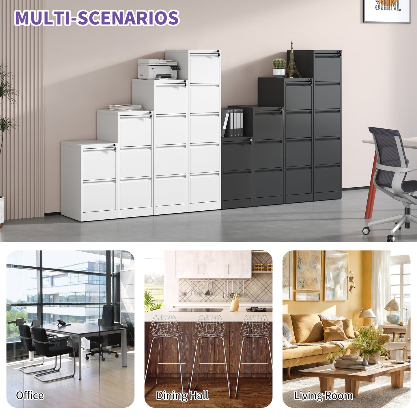 5 Drawer Metal Vertical File Cabinet with Lock Office Home Steel Vertical File Cabinet for A4 Legal/Letter Size
