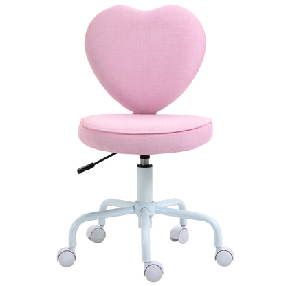 Cute Pink Heart-Shaped Swivel Office Chair with Adjustable Height and Rolling Wheels