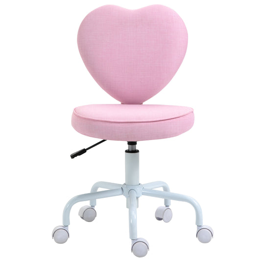 Cute Pink Heart-Shaped Swivel Office Chair with Adjustable Height and Rolling Wheels