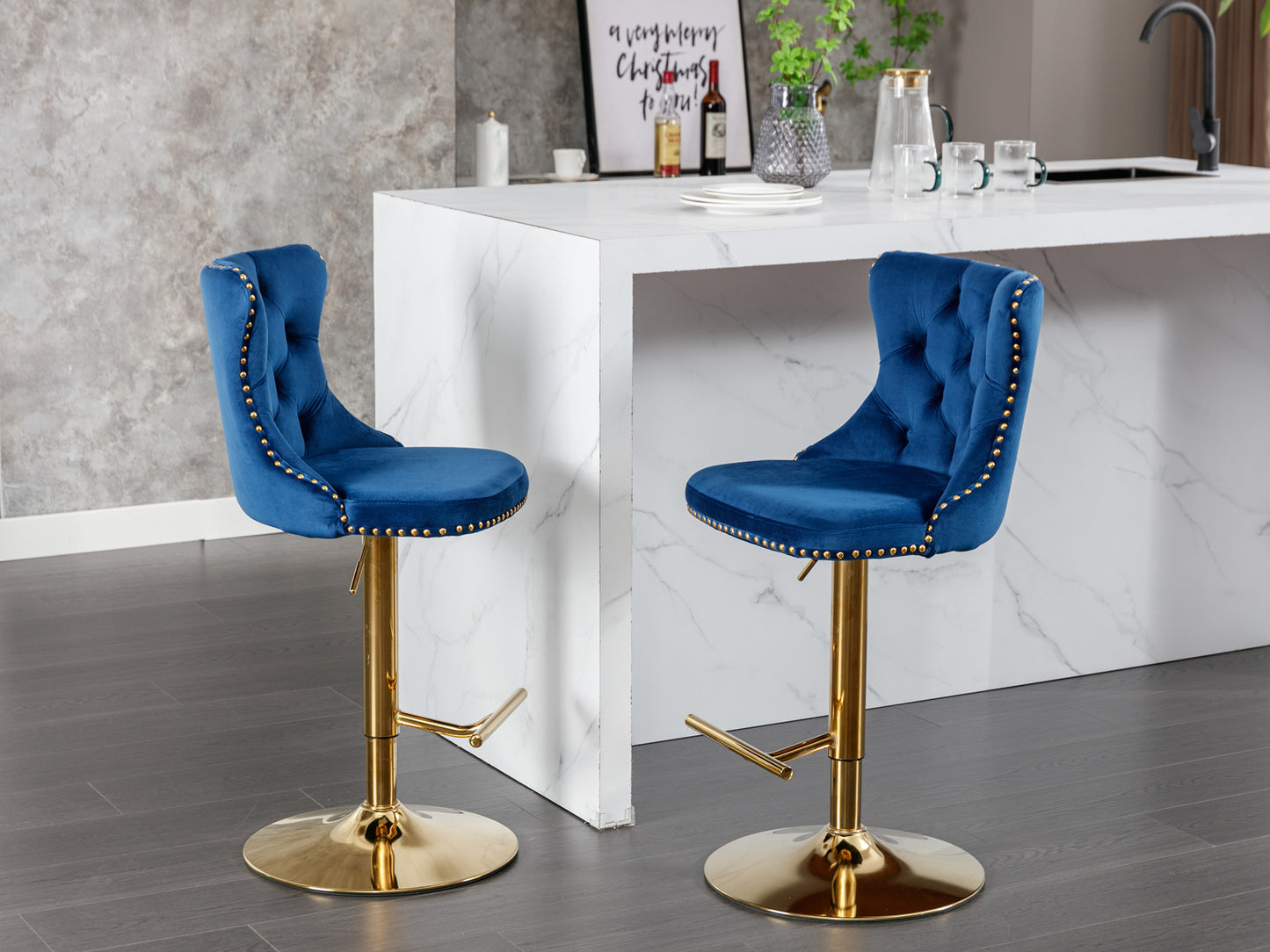 AA Blue Velvet Bar Stools Adjustable 25 33in Set Of 2