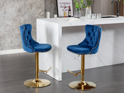AA Blue Velvet Bar Stools Adjustable 25 33in Set Of 2