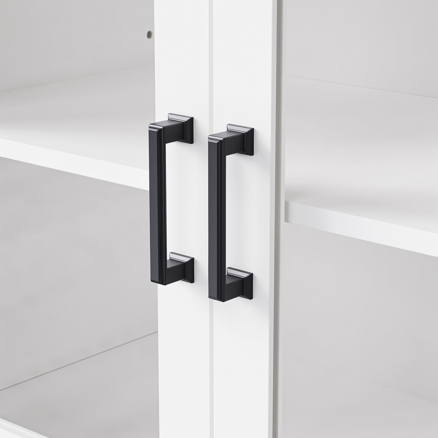 ON-TREND Farmhouse TV Stand with Tempered Glass Doors for TVs Up to 70", Versatile Sideboard with Adjustable Shelves, Elegant Buffet Cabinet with 5 Solid Wood Gourd-Shaped Legs for Living Room, White