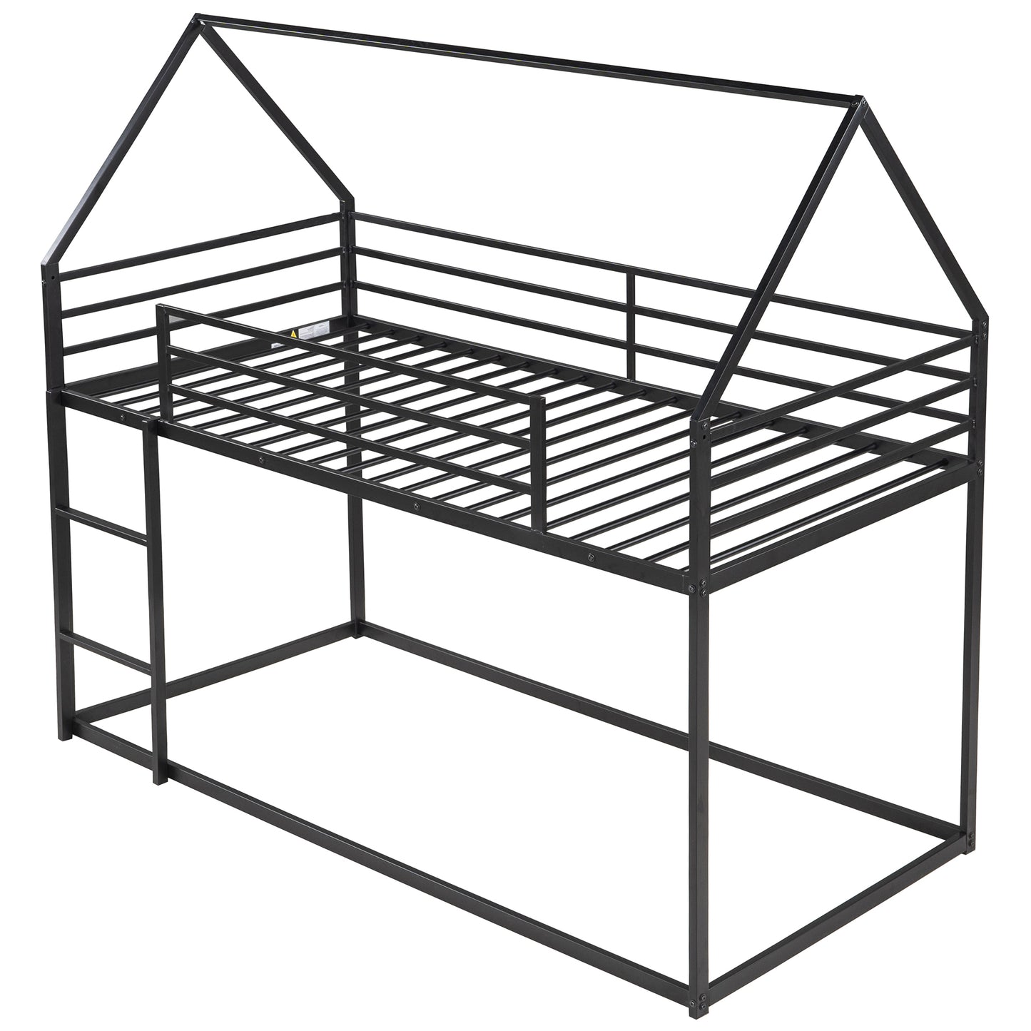 Twin House Bunk Bed for Kids - Black Twin over Twin Design with Built-in Ladder