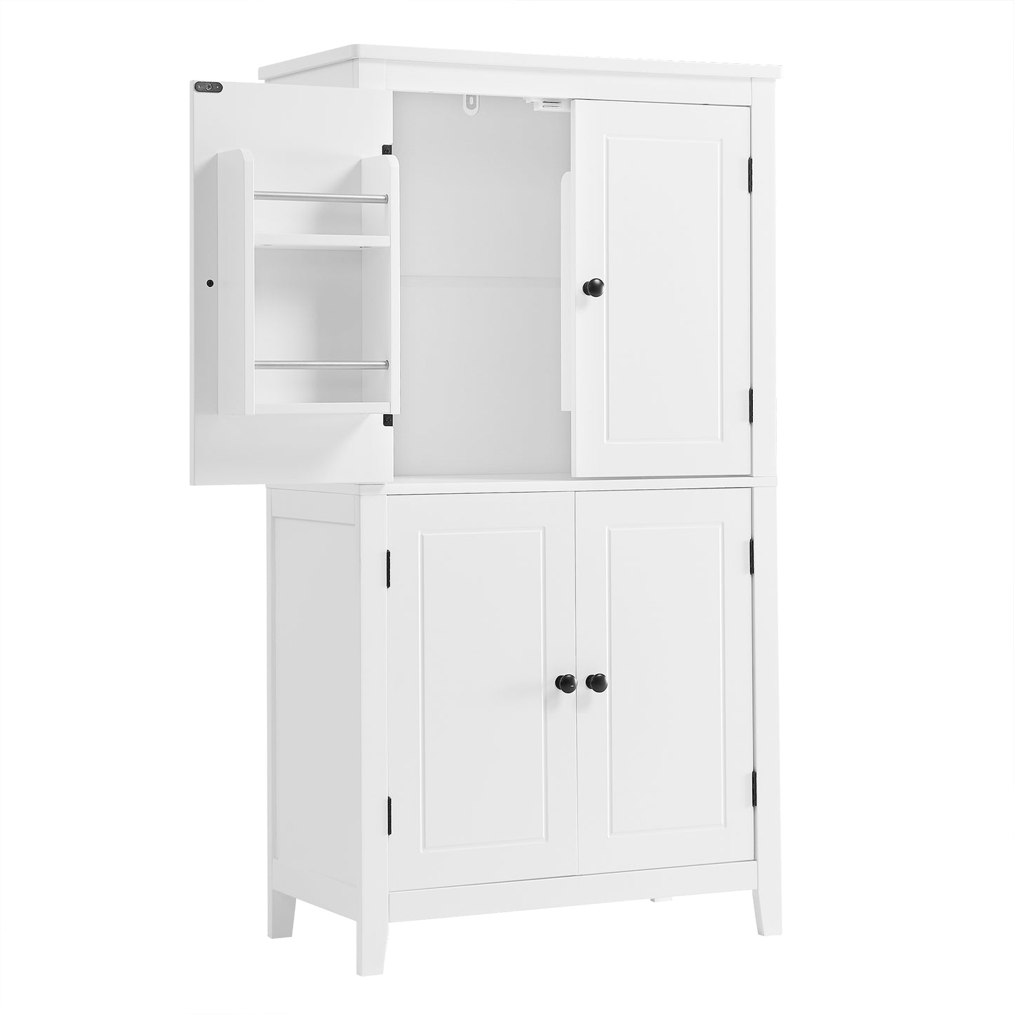 Stylish Freestanding Bathroom Storage Cabinet with 4 Adjustable Shelves, White MDF Unit