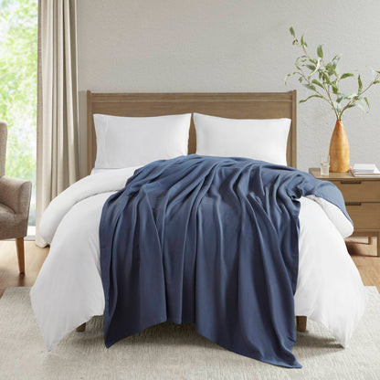Full/Queen Plush Cotton Blanket 90x90 - Carved Pattern, 100% Ring-Spun Cotton, Oeko-Tex Certified, Machine Washable, Pilling & Shrinkage-Resistant Navy