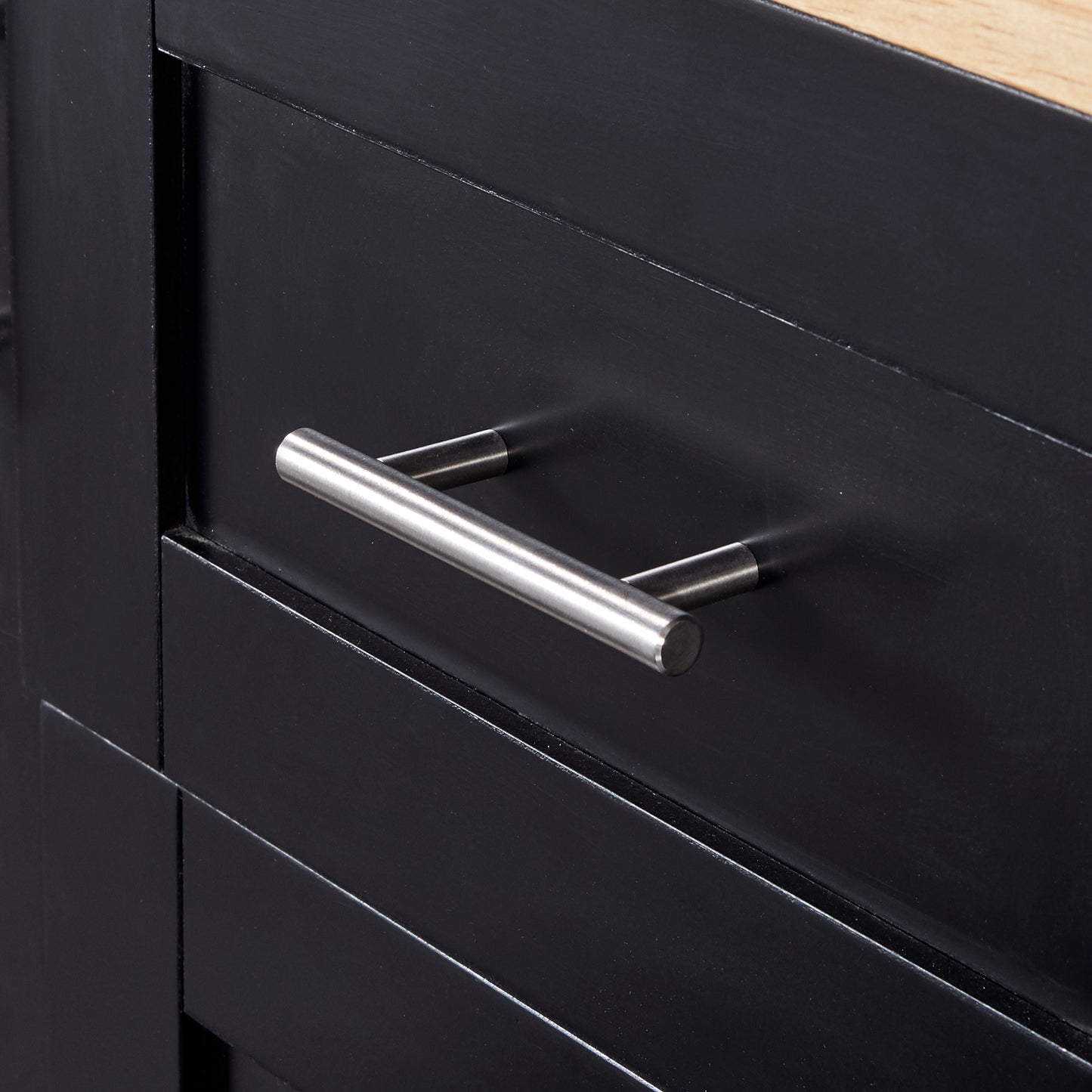 K&K Multifunctional Rolling Kitchen Cart with Rubber Wood Top, 3 Drawers, 2 Slide-Out Shelves, and Ample Storage, Mobile Kitchen Island with Spice Rack & Tower Rack in Black