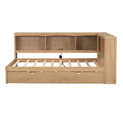Twin Size Wooden Daybed with Trundle, Built-in Storage, and USB Charging Ports