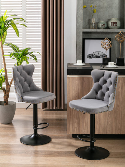 AA Velvet Swivel Bar Stools Adjustable 25 33 Gray Set of 2