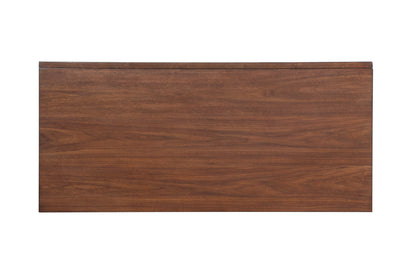 Mid-Century Modern Walnut Veneer Writing Desk with Storage Drawers and Nickel Knob Accents