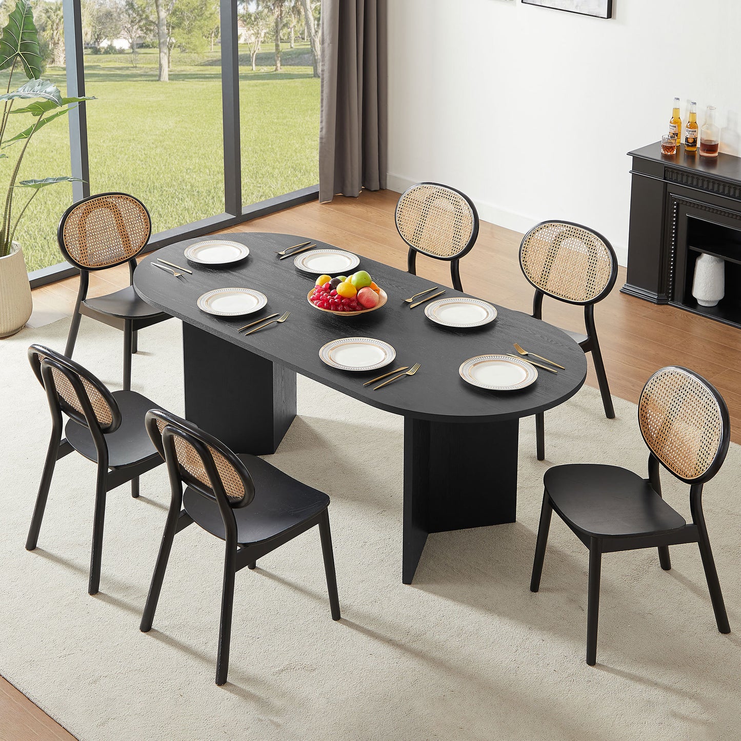 Wood Dining Table For Small Spaces MDF Top Modern Kitchen Black