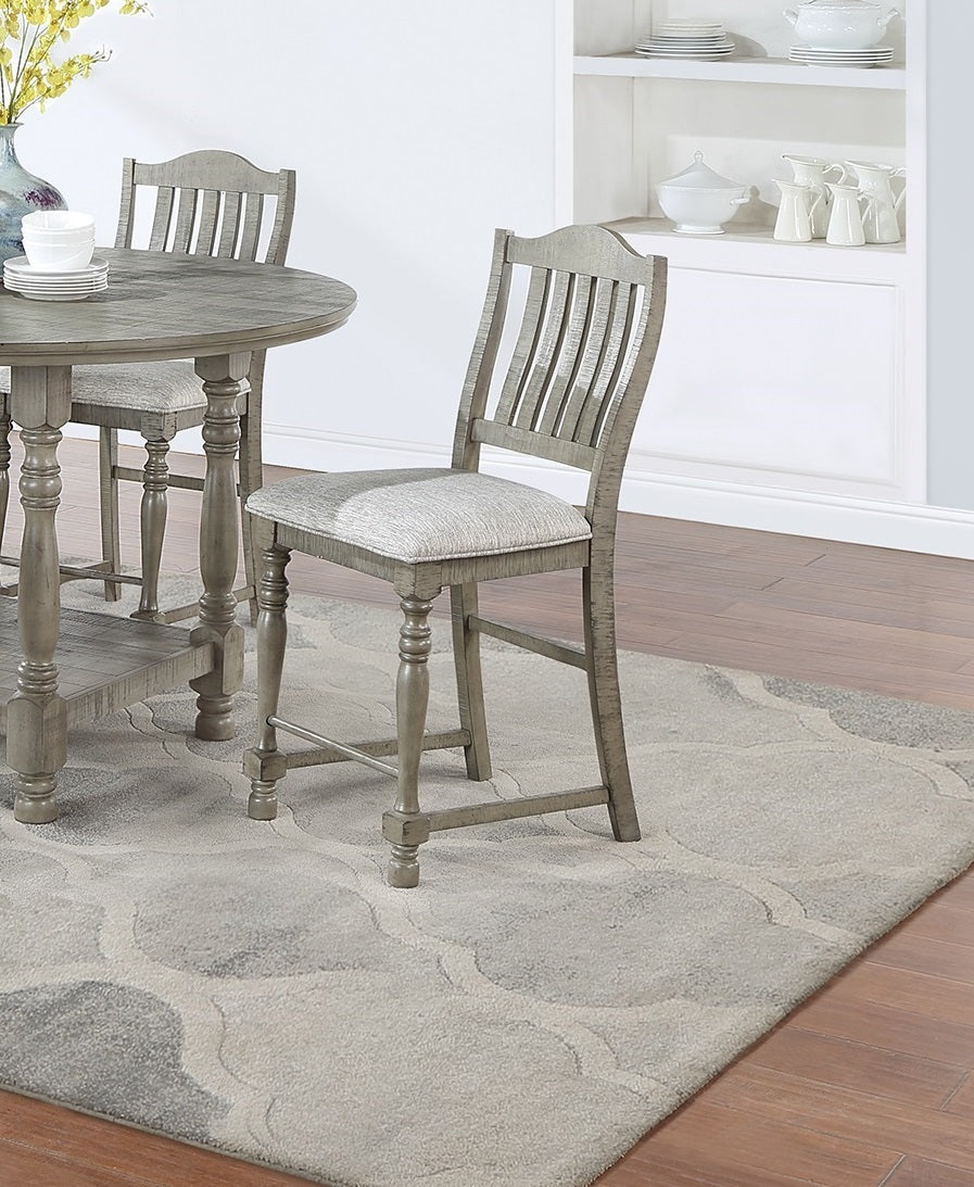 Counter Height Dining Chairs Set of 2, Slat Back, Plush Upholstered Cushions, Bentwood Frame, Light Grey