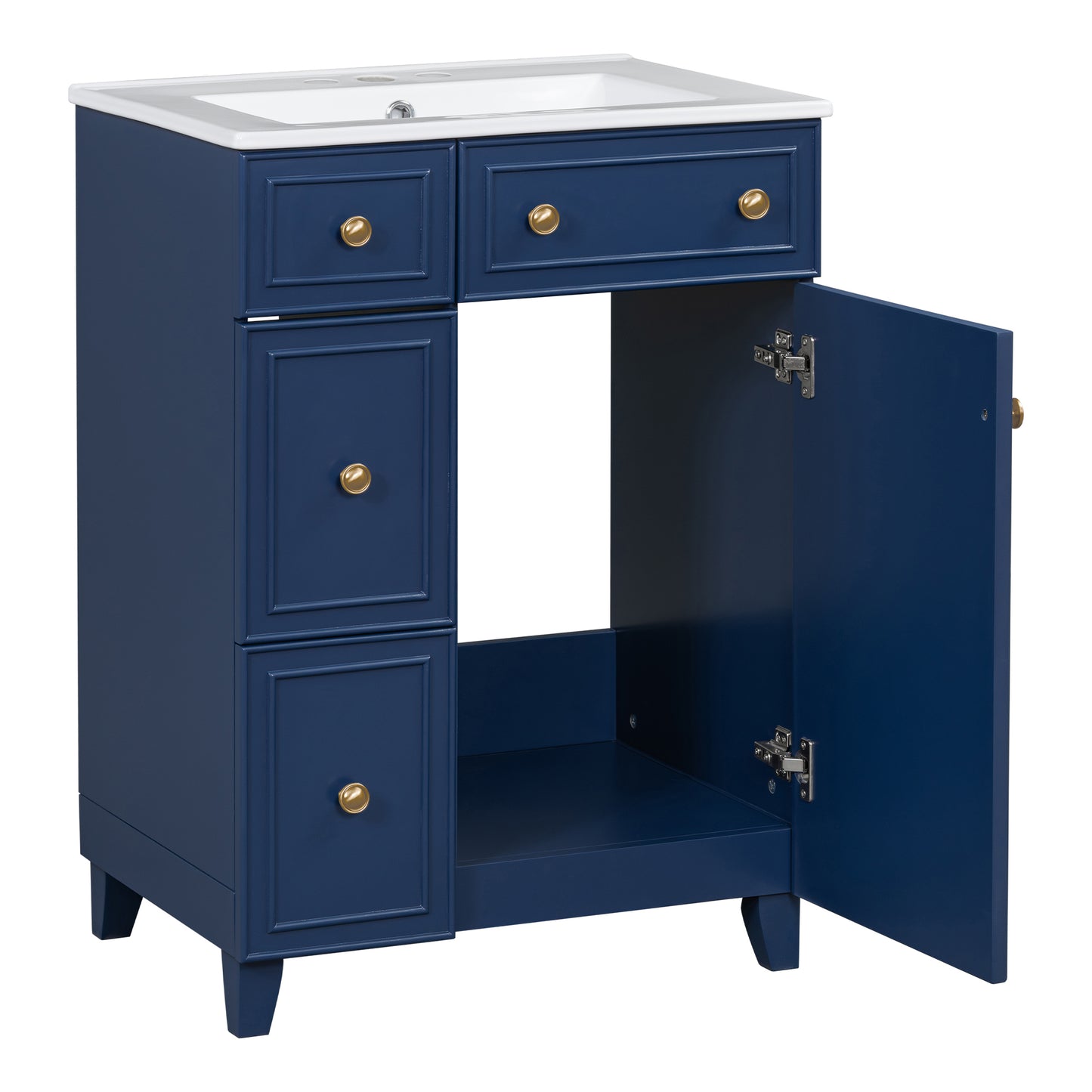 Compact 24-Inch Bathroom Vanity with Ceramic Sink, Dual Drawers, and Single Door