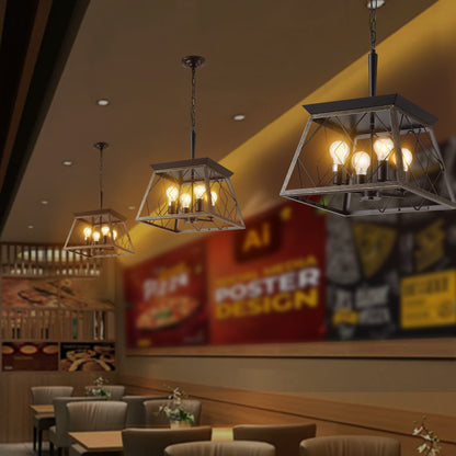 Farmhouse 4-Light Chandelier for Kitchen Island and Dining, Rustic Iron, Adjustable Chain - Golden Black