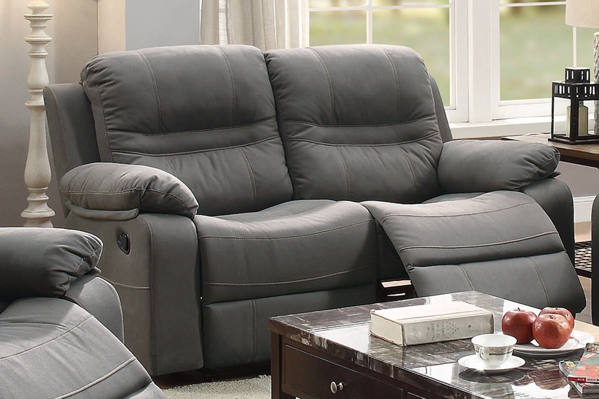 Contemporary Motion Loveseat with Metal Reclining, Leatherette Upholstery, Living Room Sofa Slate Blue