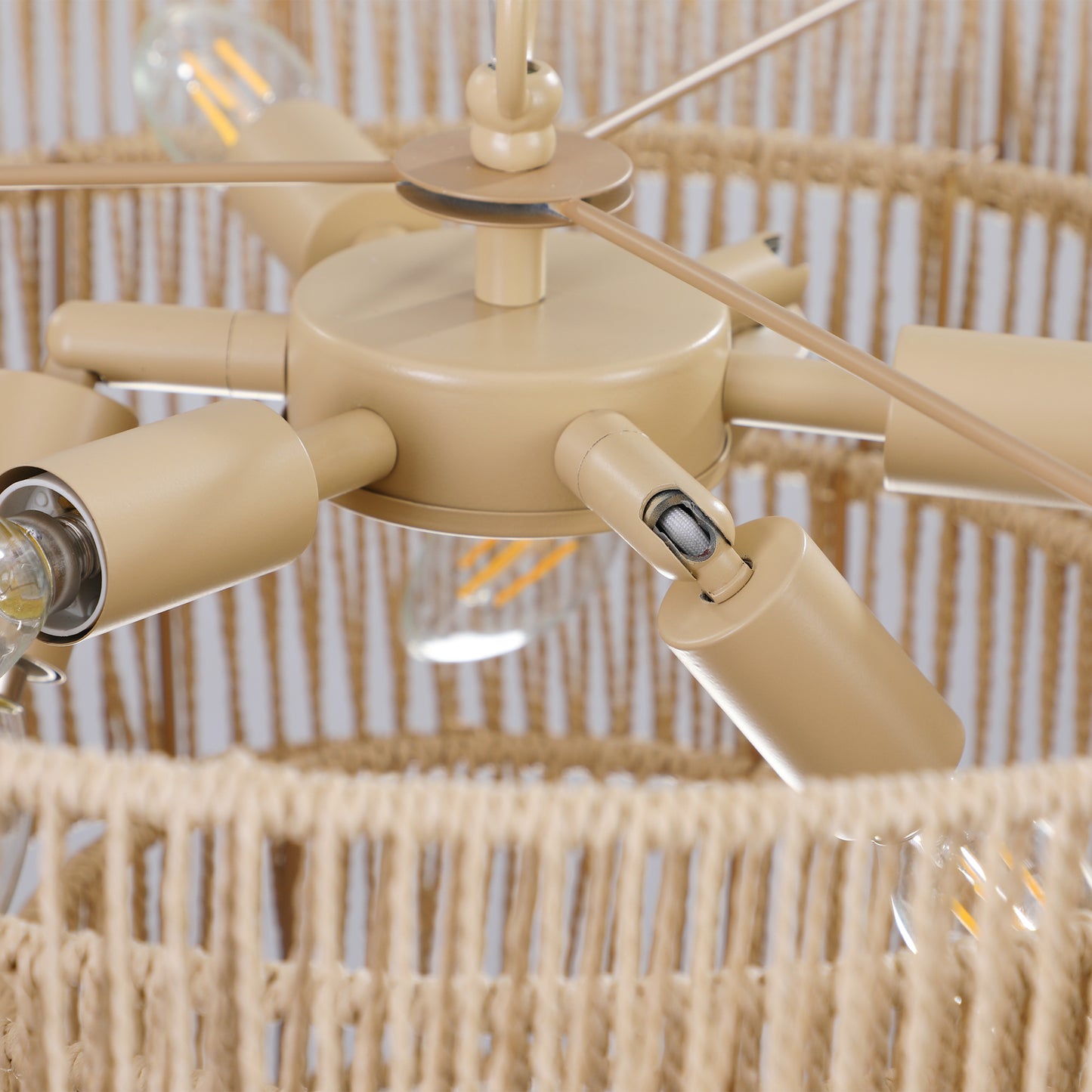 Bohemian Rattan Pendant Light, 19.7-Inch Dia, 4-Tier Chandelier, Adjustable Chain, E12 Bulbs Ready Wood