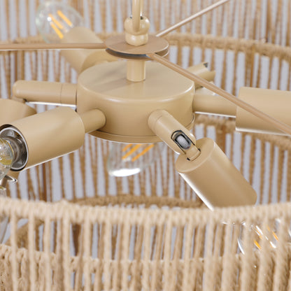 Bohemian Rattan Pendant Light, 19.7-Inch Dia, 4-Tier Chandelier, Adjustable Chain, E12 Bulbs Ready Wood