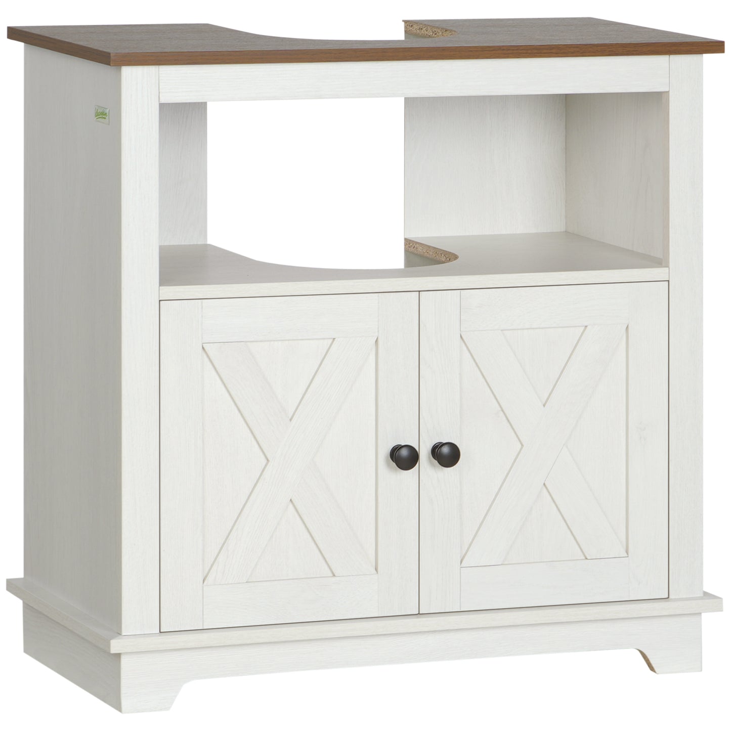 Farmhouse Style Under Sink Cabinet with Double Doors and Shelves for Bathroom Storage - White