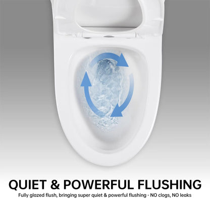 Elongated Comfort Height One-Piece Toilet with Quiet Dual-Flush System, CUPC & WaterSense Certified, White Ceramic, Soft Close Seat