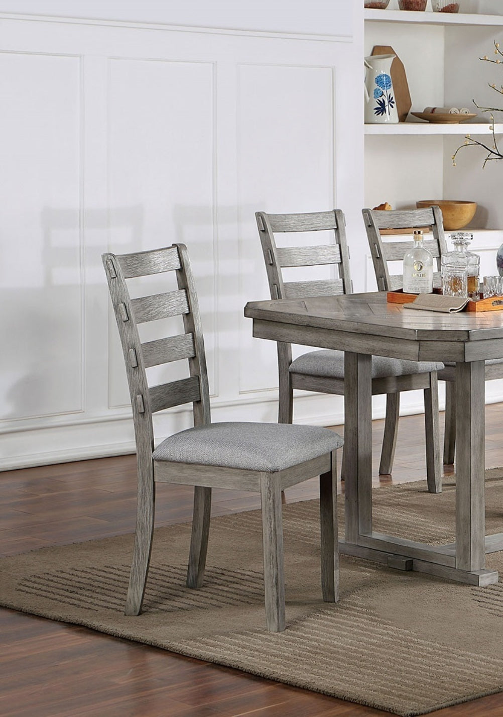 Dining Table Four Chairs And Bench Six Piece Set Grey Finish