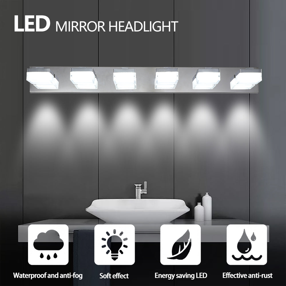 6-Light LED Vanity Light Bar for Bathrooms and Makeup Areas, Modern Sleek Fixture Chrome finish