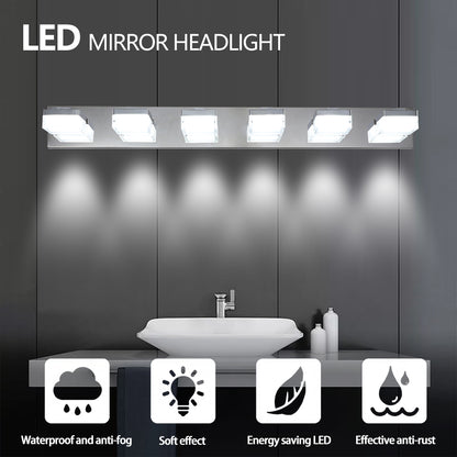 6-Light LED Vanity Light Bar for Bathrooms and Makeup Areas, Modern Sleek Fixture Chrome finish
