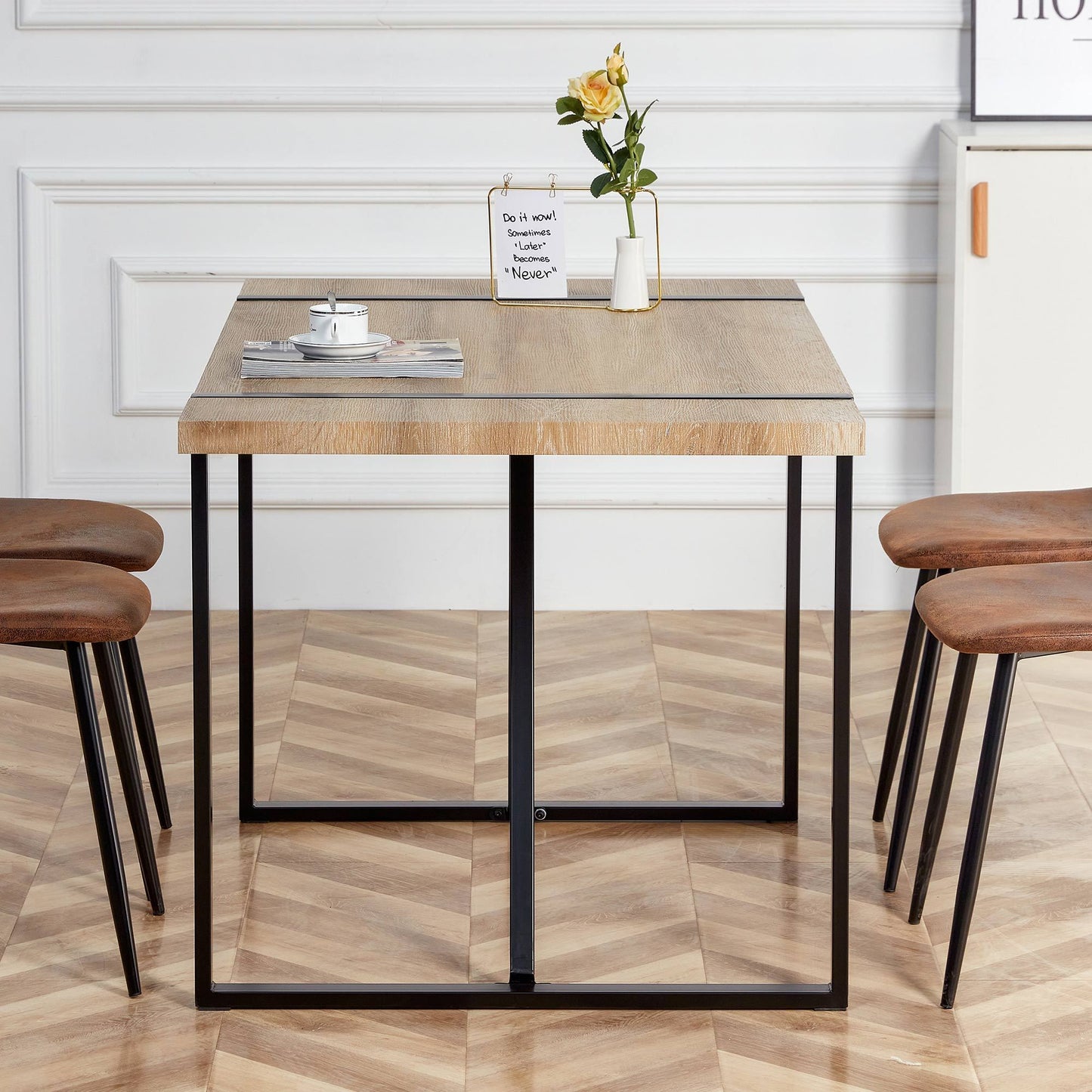 Dining Table For Four To Six Top Black Legs Rustic Brown