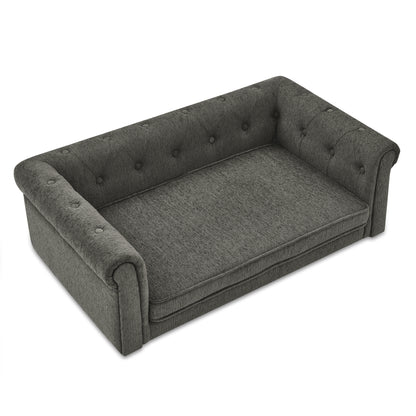 Elevated Rectangle Dog Bed for Small & Medium Dogs, Foam Cushion, 40x23x14 in, Dog Sofa Dark Grey