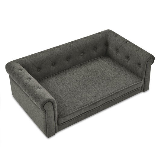 Elevated Rectangle Dog Bed for Small & Medium Dogs, Foam Cushion, 40x23x14 in, Dog Sofa Dark Grey