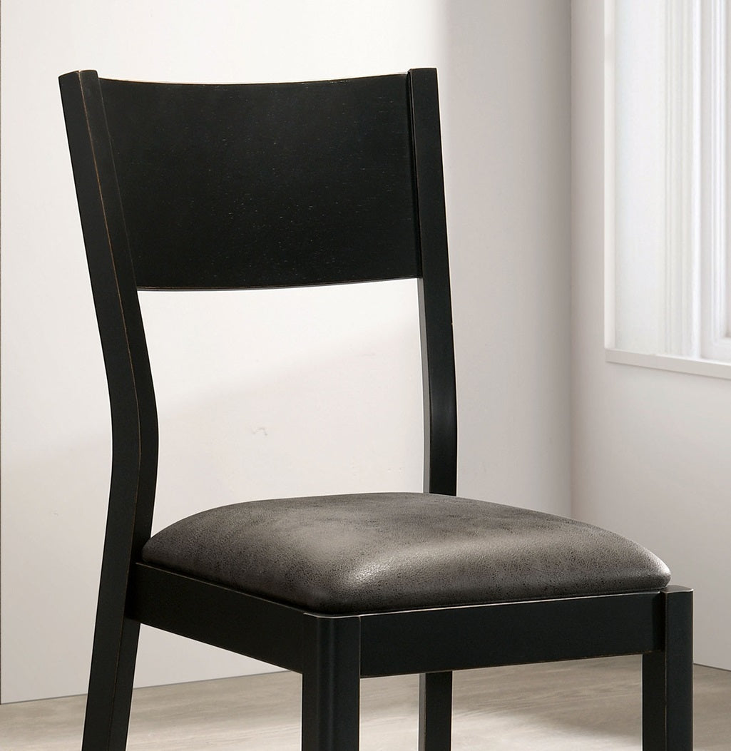 Mid-Century Modern Dining Chairs, Set of 2, Leatherette Seats, Solid Wood Frame Black and Gray